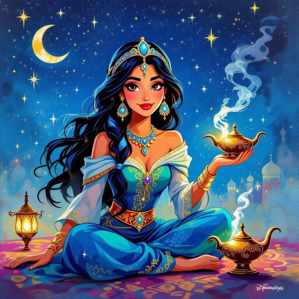 Middle Eastern Princess in Starry Night Sky