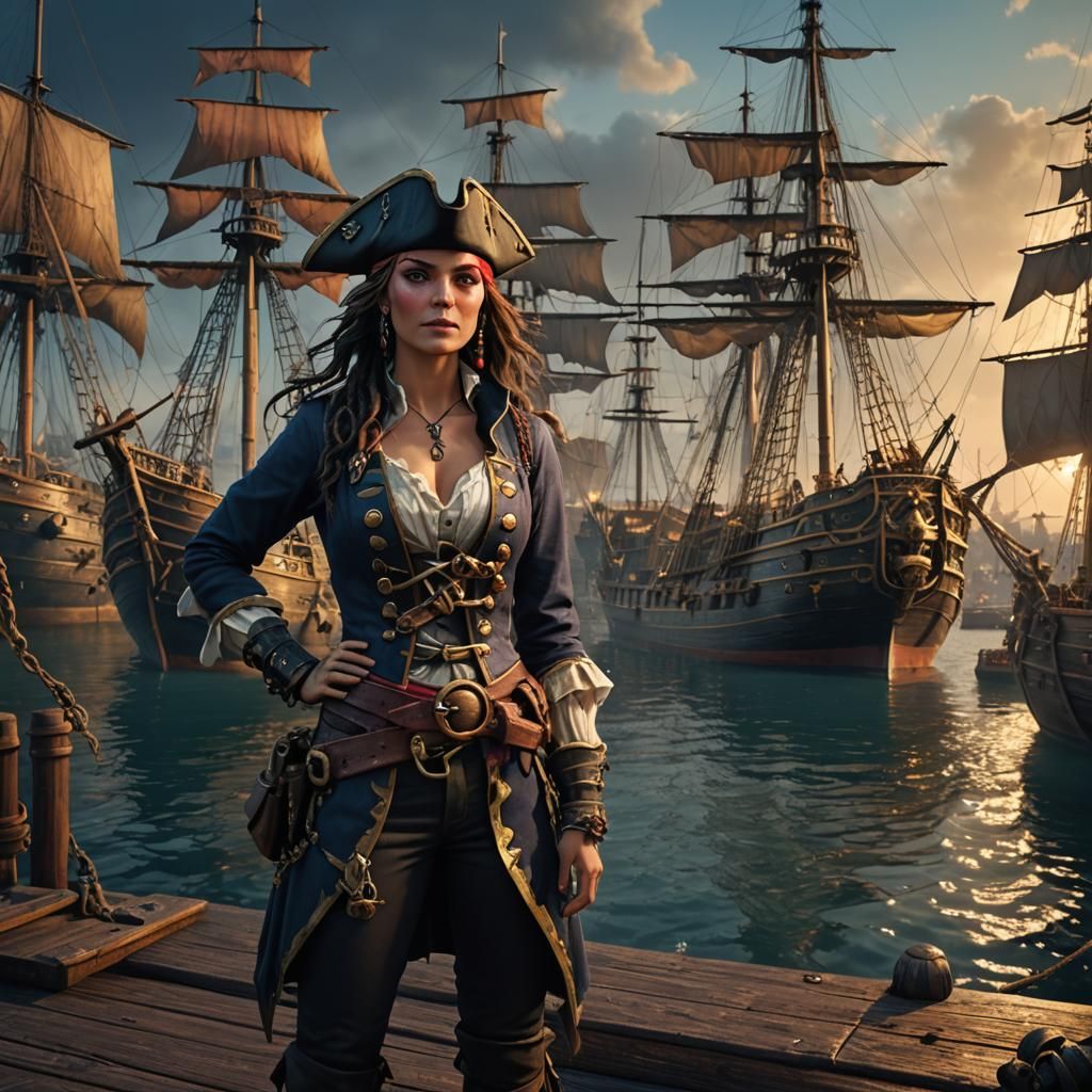 Female Pirate Posing in Harbour: Fantasy Concept Art
