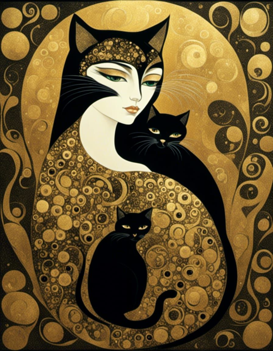<lora:Feline Folk:1.0> <lora:Klimt Craft:1.0> Gustav Klimt-i...