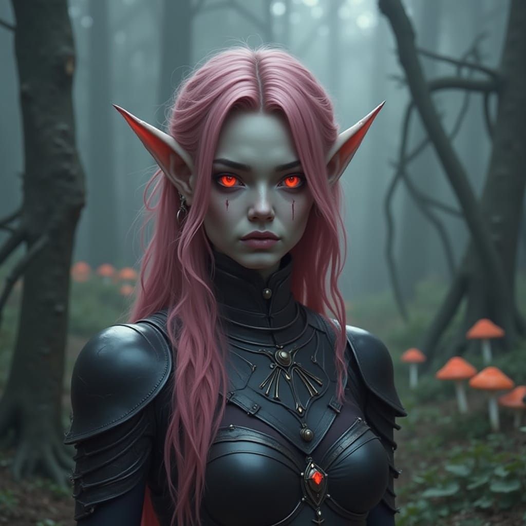 Elven Woman in Misty Forest, Dark Fantasy Art