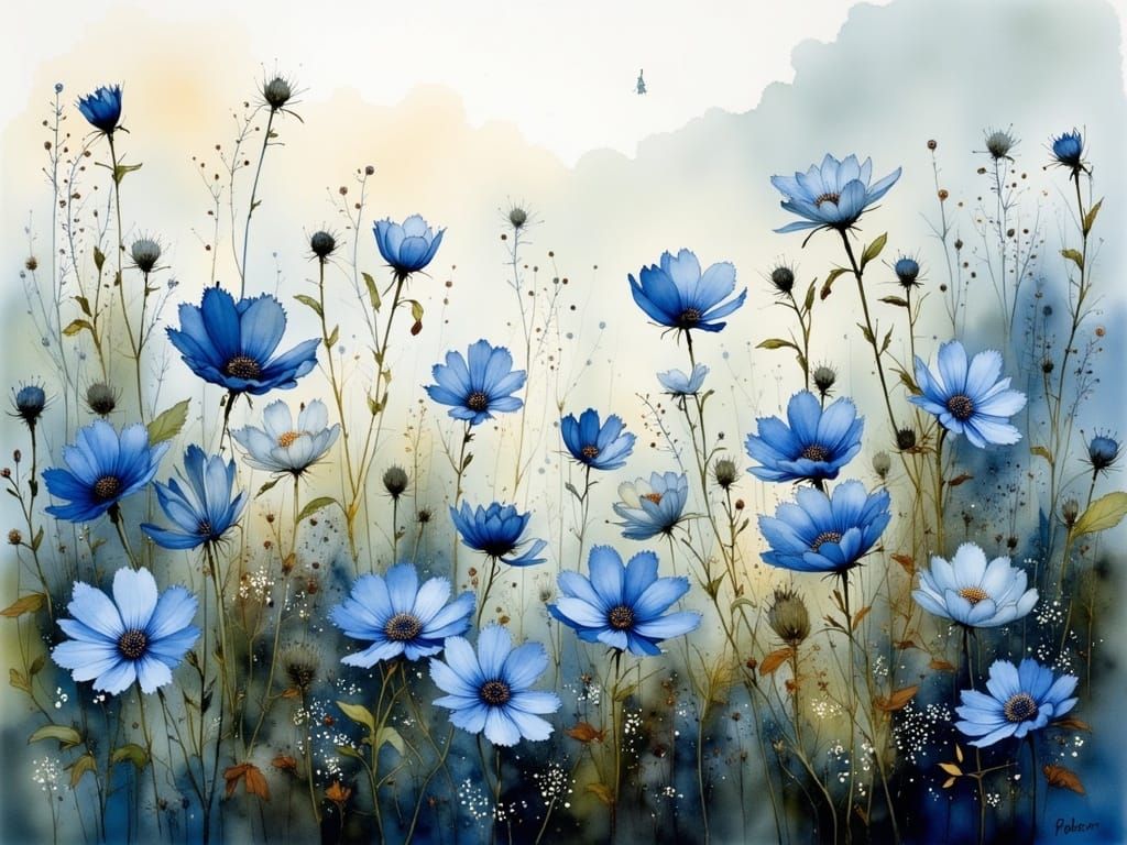 Blue Asters Dance in Soft Landscape
