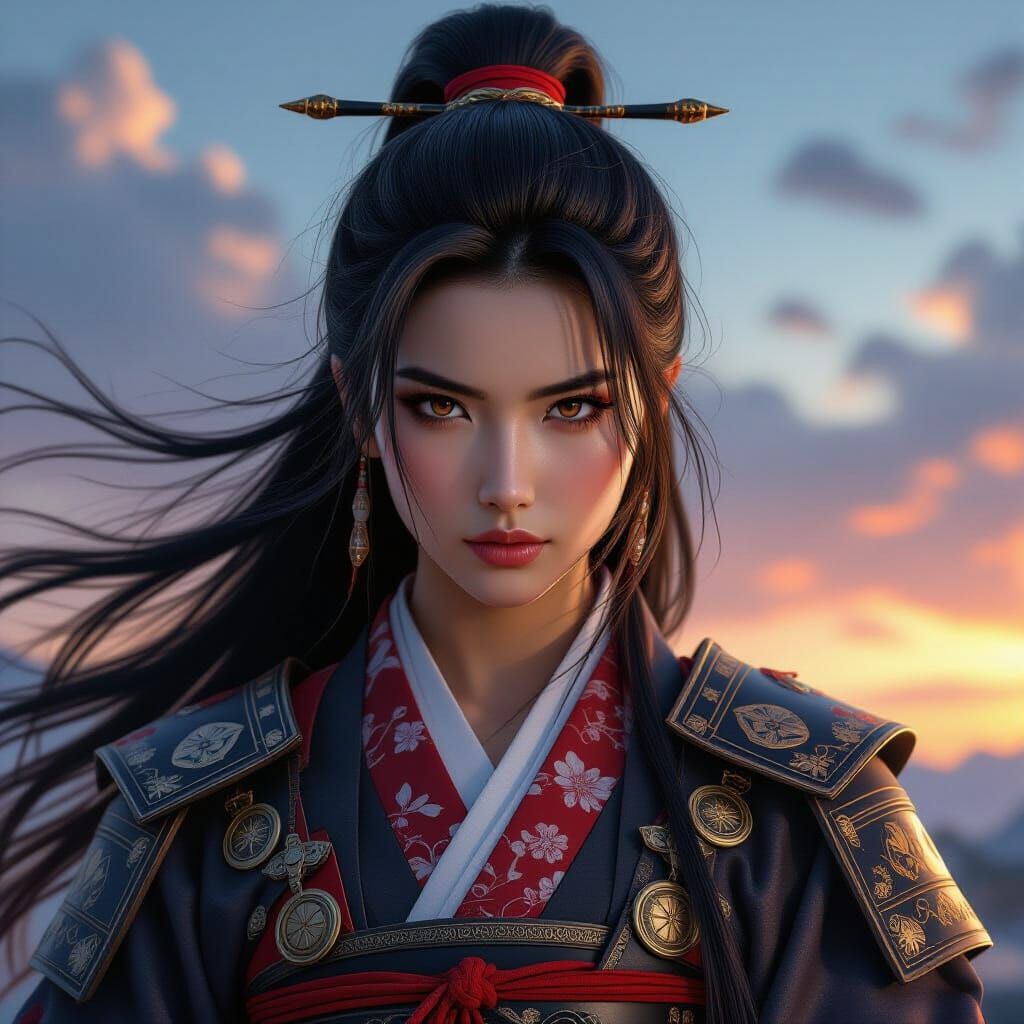 Powerful Samurai Woman in Dramatic Fantasy Art Style