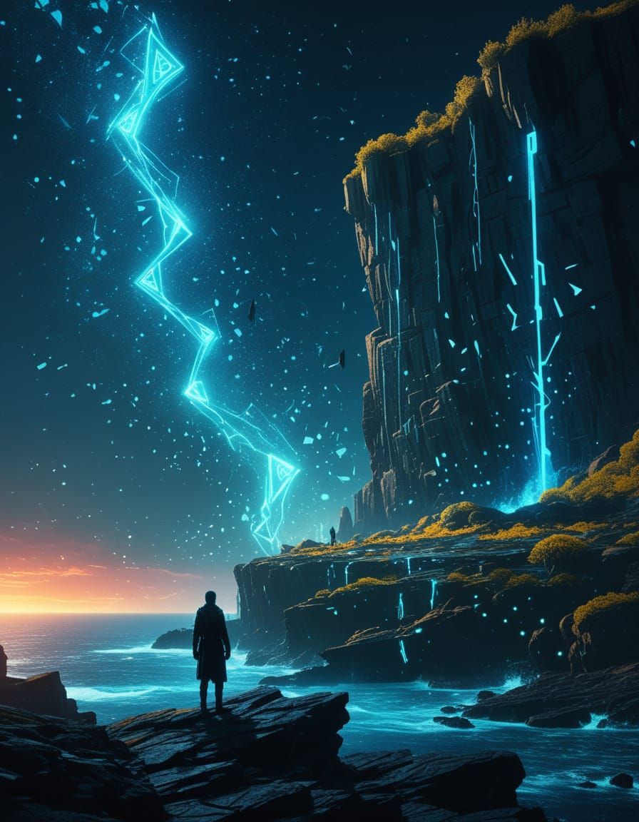 Fantasy Figure at Shattered Cliff Edge