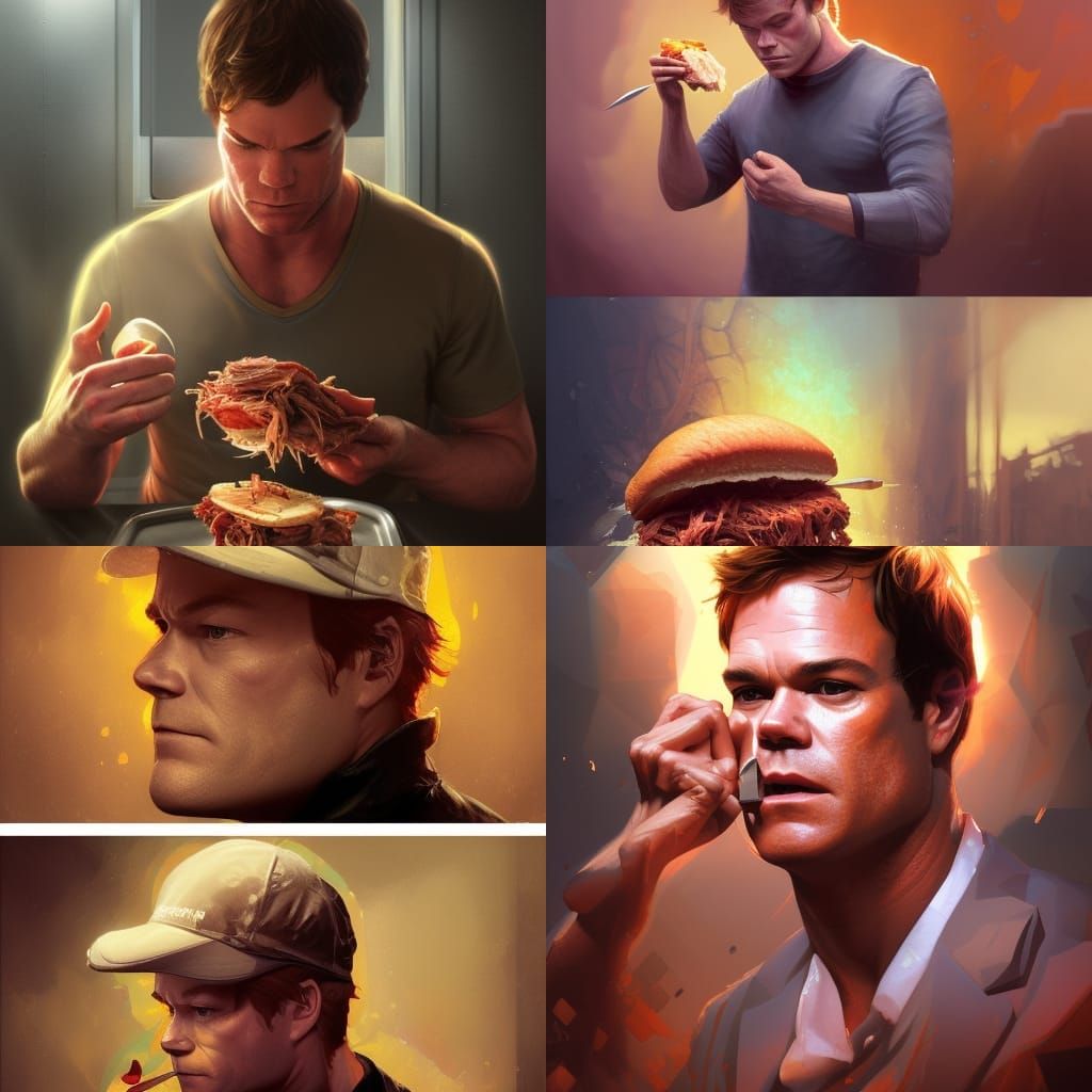 Detailed Portrait of Man Eating Sandwich