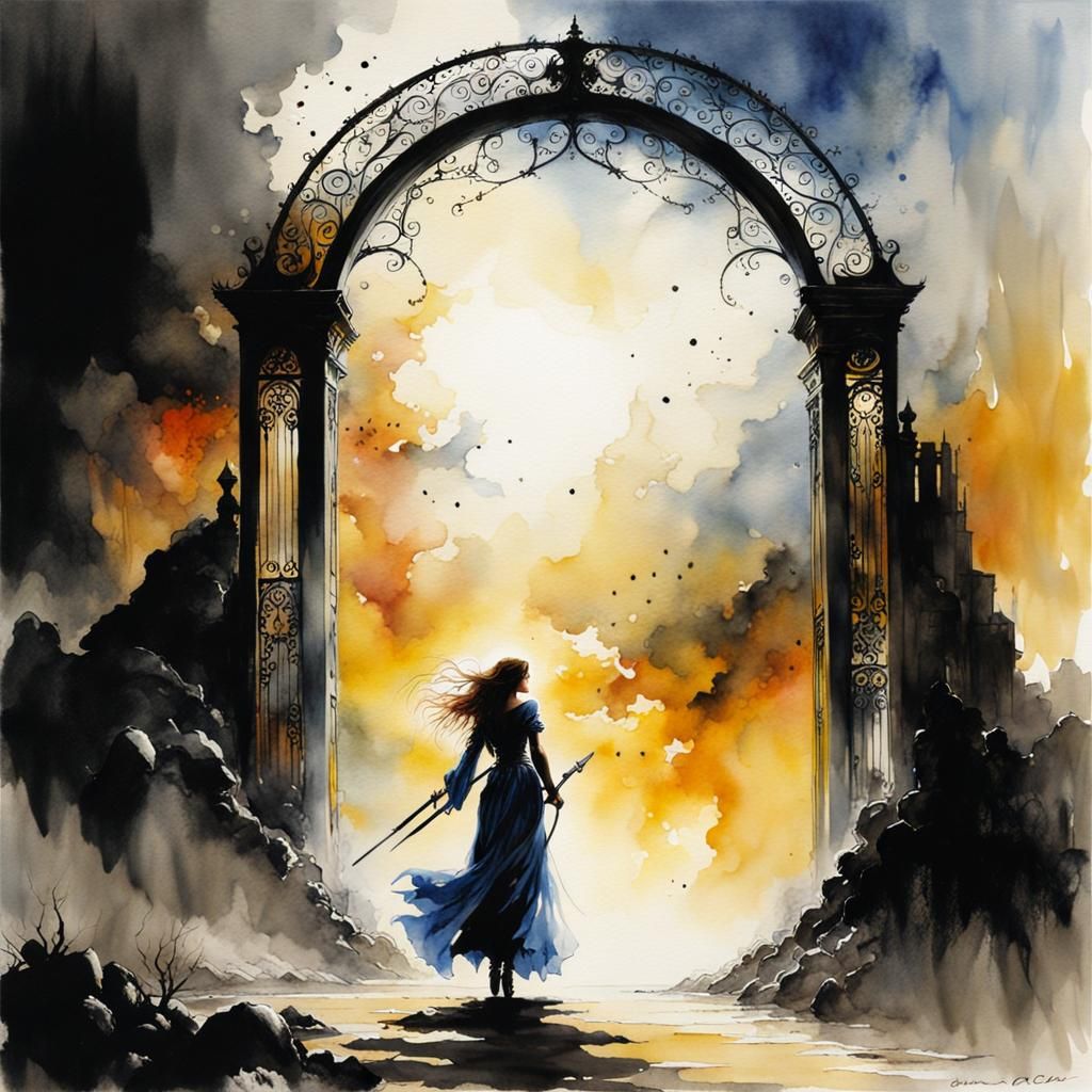 Heaven's Gate in Watercolor Ink Splash Art