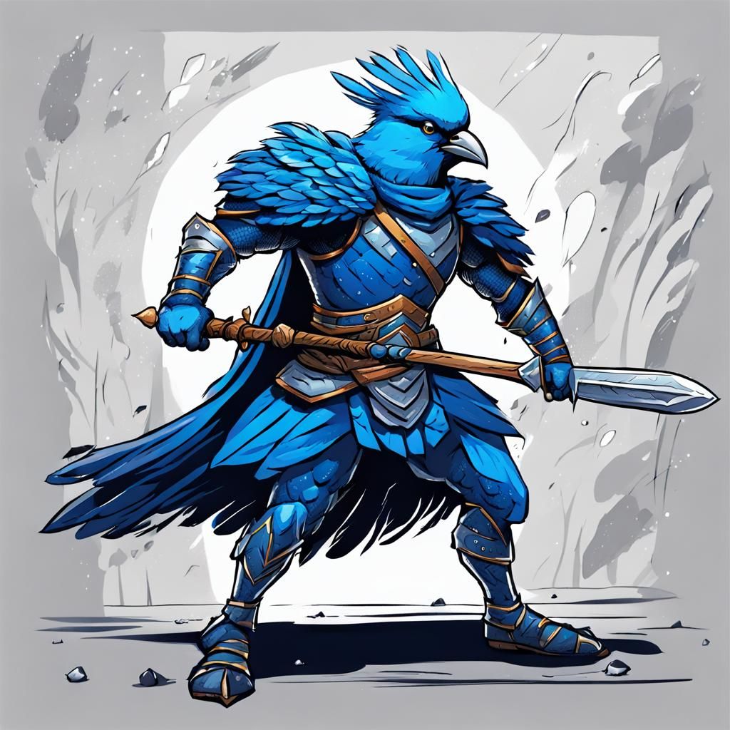 Blue Bird Warrior in Comic Style Illustration