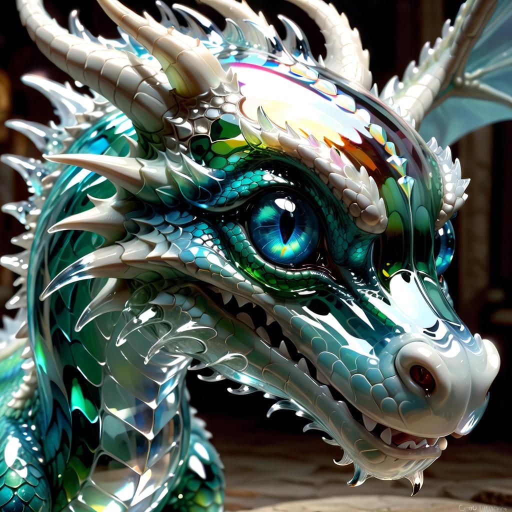 Adorable Glass Dragon Portrait in Anime Style