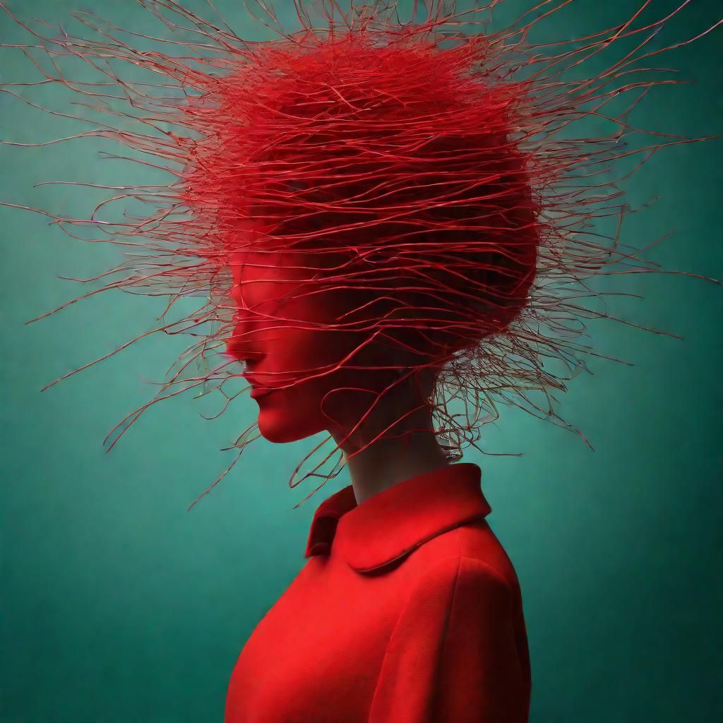 Surreal Hidden Figure in Red and Teal, 3D Render
