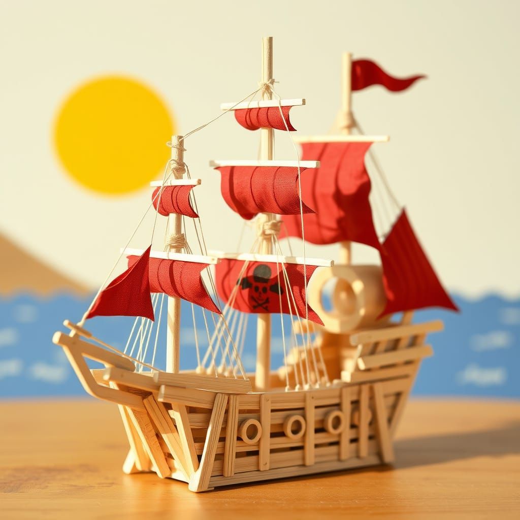 Popsicle Stick Pirate Ship in Folk Art Style