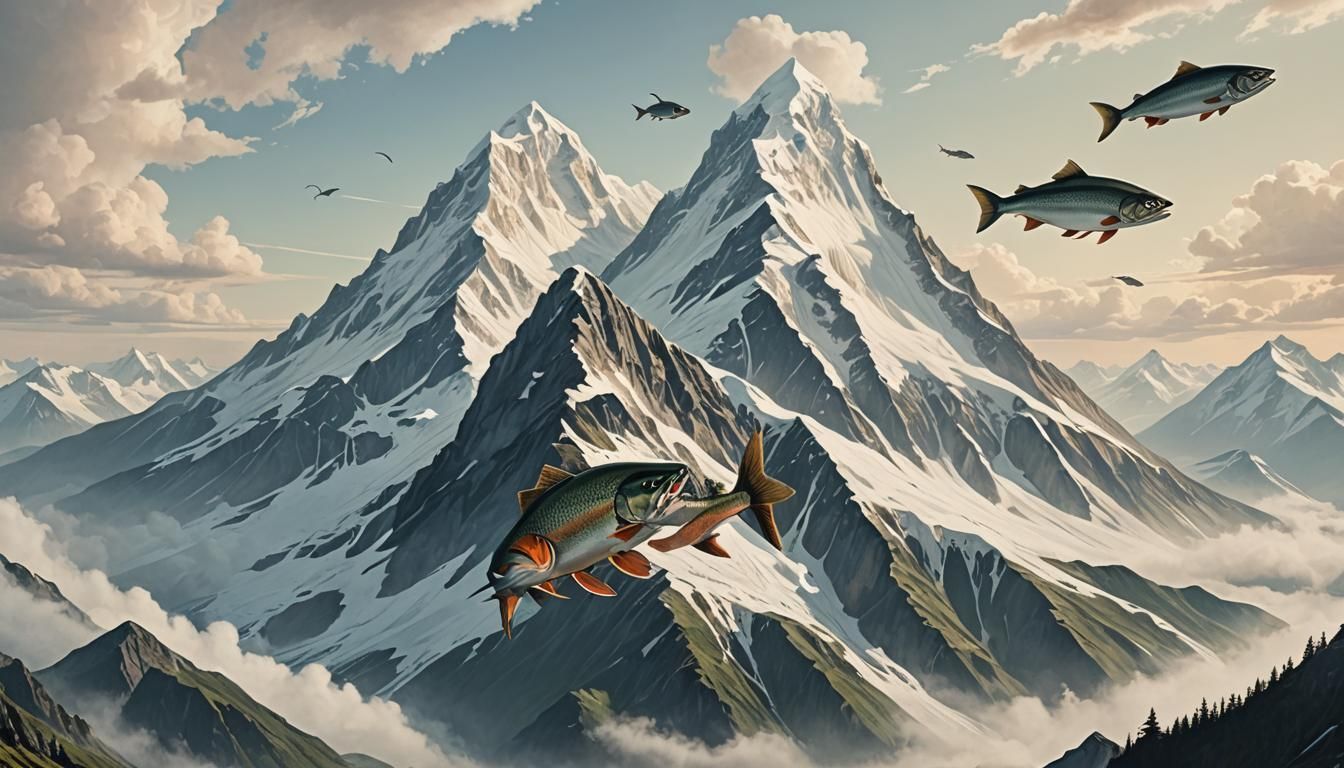 Flying Salmon Over Fish Mountain