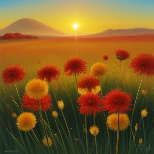 Red Hot Poker Flowers in Sun-Drenched Meadow