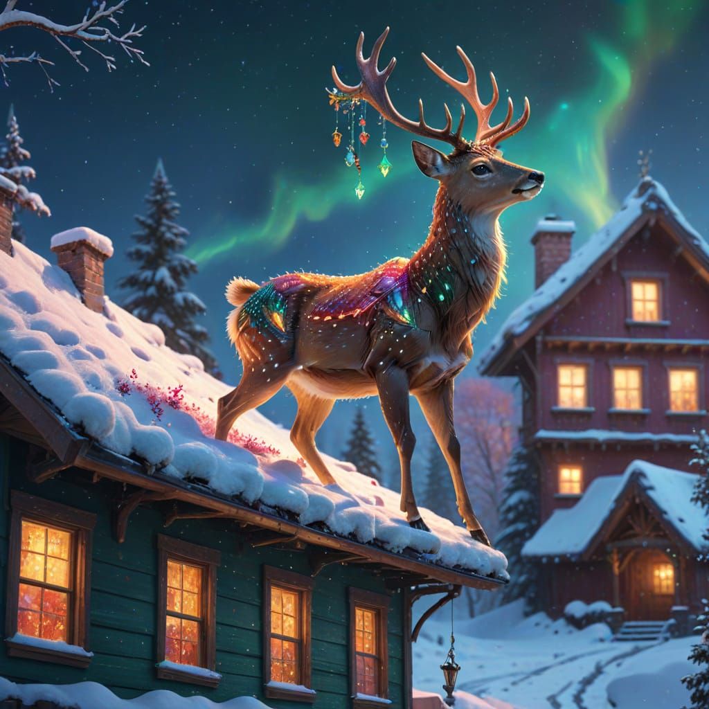Magical Deer Scattering Gems in Fantasy Illustration