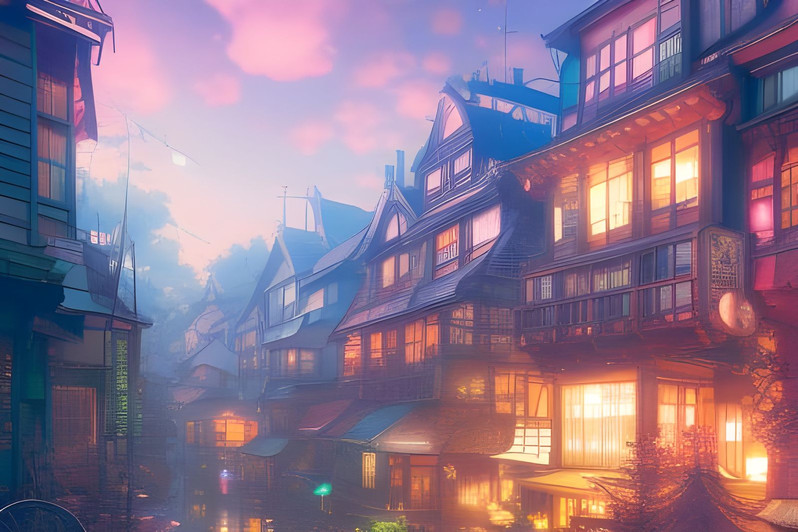 Hyperdetailed Fairy Town Digital Illustration