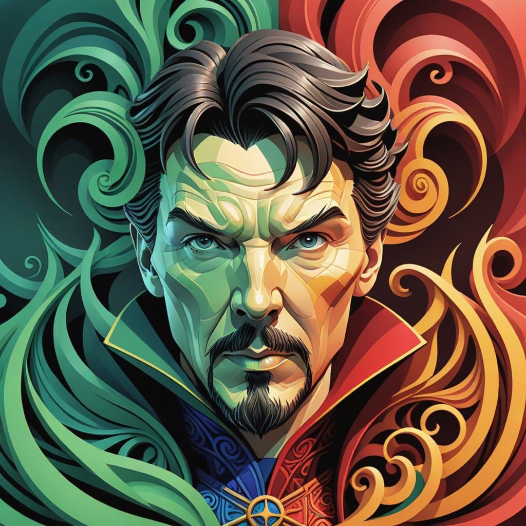 Abstract Dr. Strange Portrait in Gouache Style