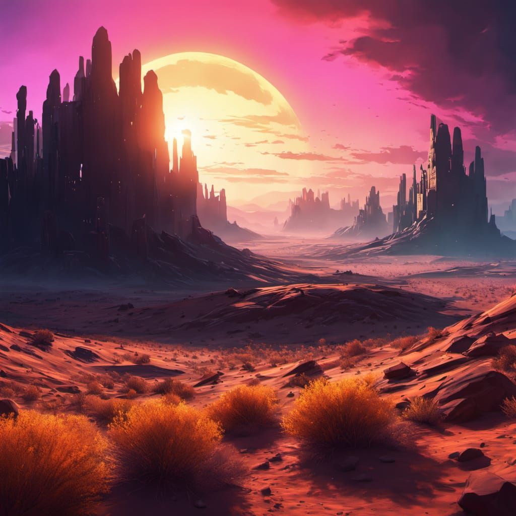 Cyberpunk Desert Dreamscape in Vibrant, High-Contrast Colors