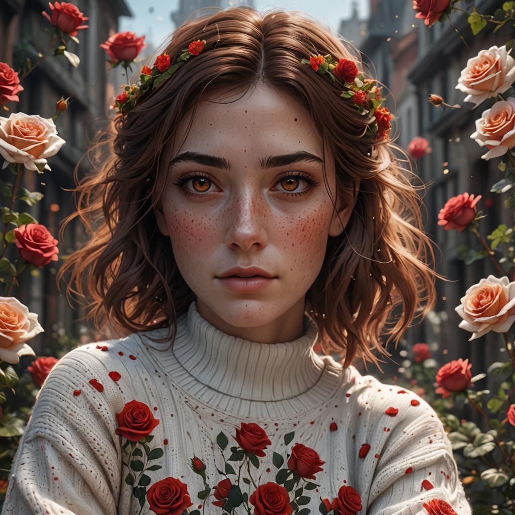 Girl with Freckles in Detailed Digital Painting