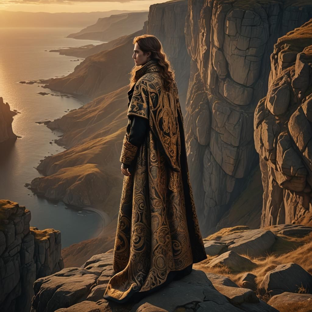 Mysterious Figure at Cliff Edge in Digital Painting