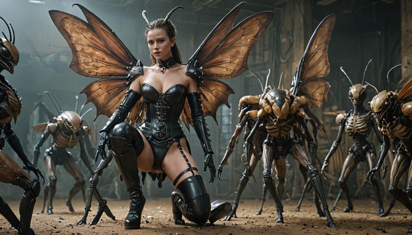 Insect Hive Queen in Boots: Cinematic Film Still