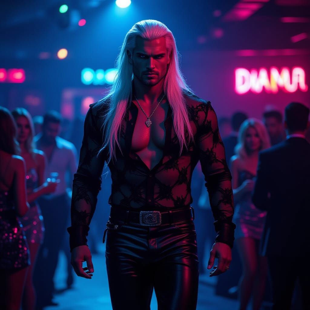 Muscular Man in Neon Nightclub