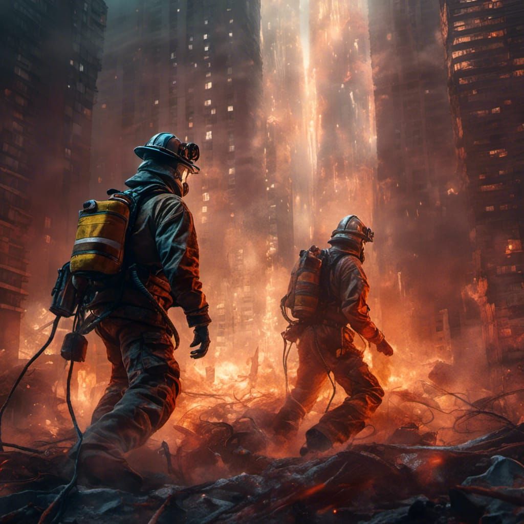 Sci-Fi Firefighter Rescue in Burning Skyscraper