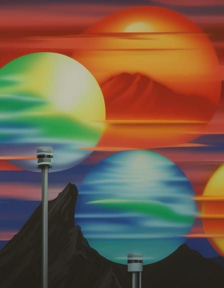 Kyushu Four Seasons in Minimalist Airbrush Art Style