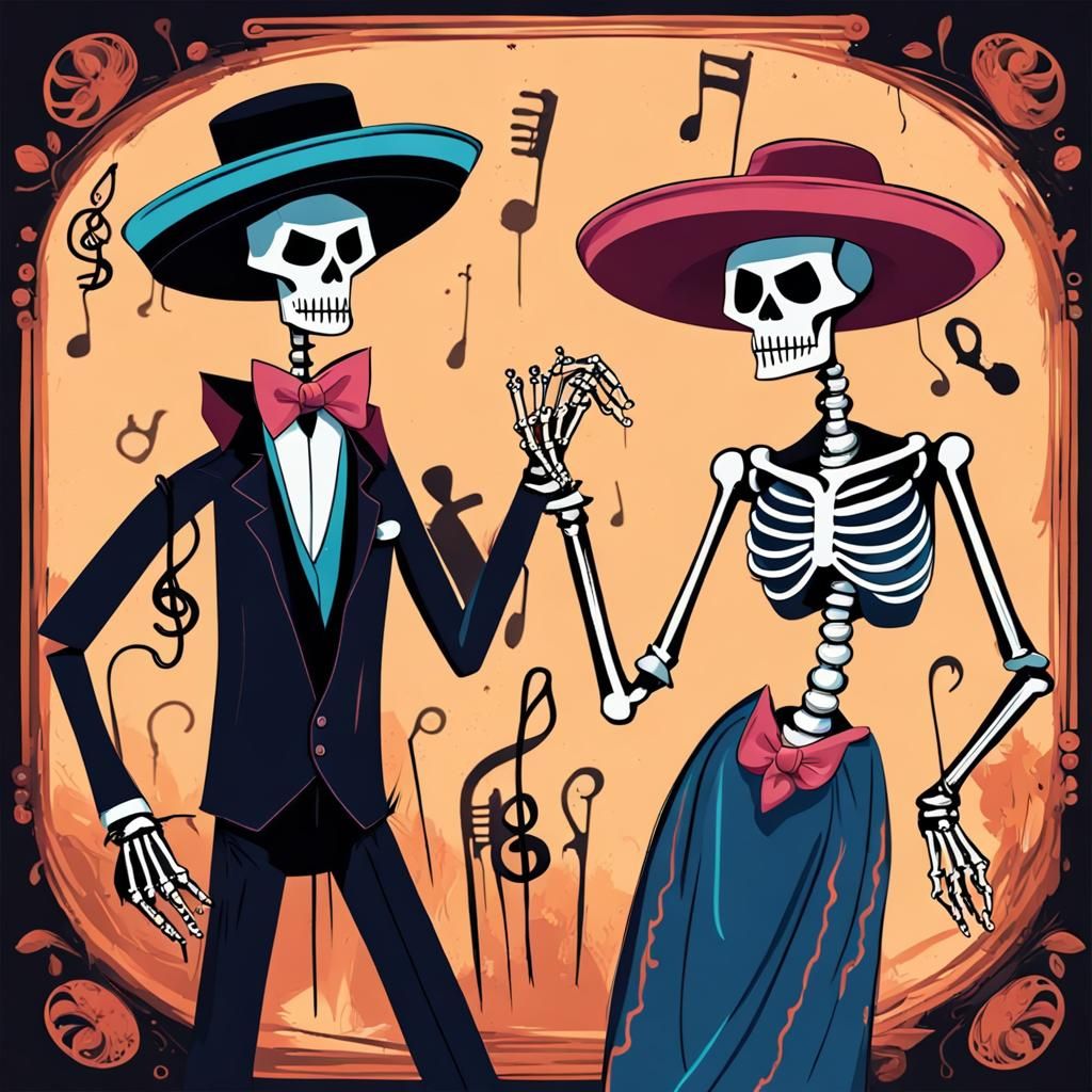 Stylish Skeleton Lady Dancing in Smoky Club