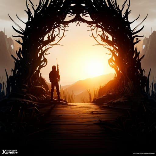 Surreal Portal Silhouette in Fantasy Warfare World