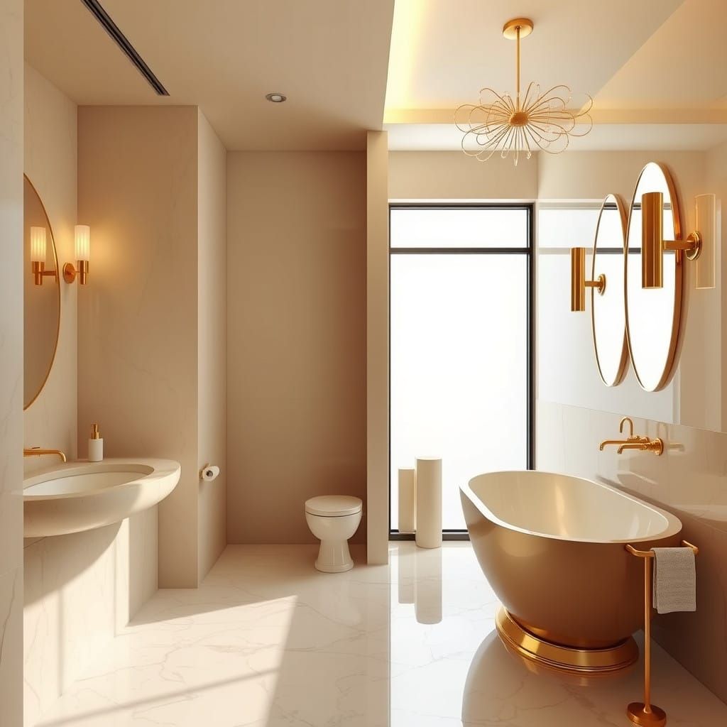 Luxurious Art Deco Bathroom in Warm Monochrome