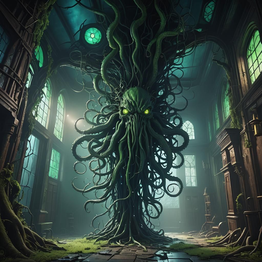Lovecraftian Haunted House with Cthulhu Eyes