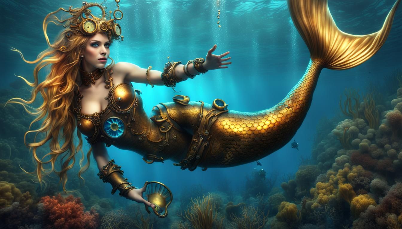 Gorgeous Steampunk Mermaid in Detailed Matte Painting