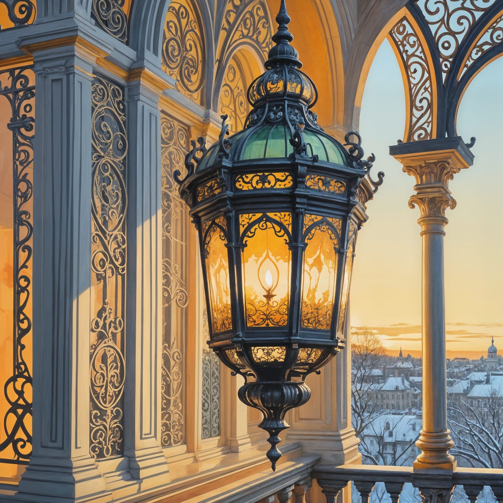 Ornate Lantern in Belle Epoque Palace, Paris