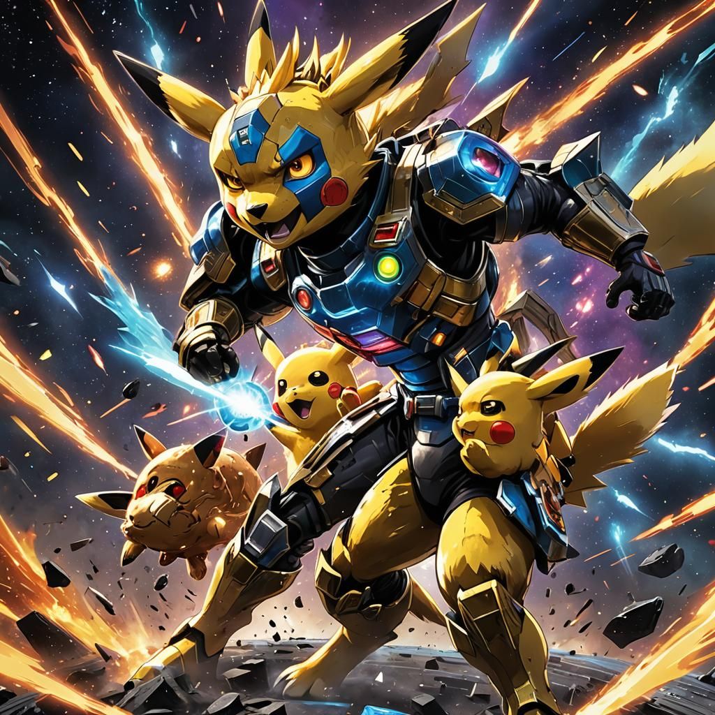Armored Zeraora and Pikachu Duel in Space