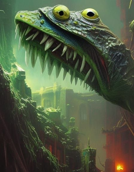 Haunted Kermit Horror Art in Hyperrealistic Style