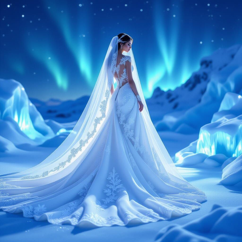 Exquisite Snow and Ice Wedding Dress in Ethereal Glow