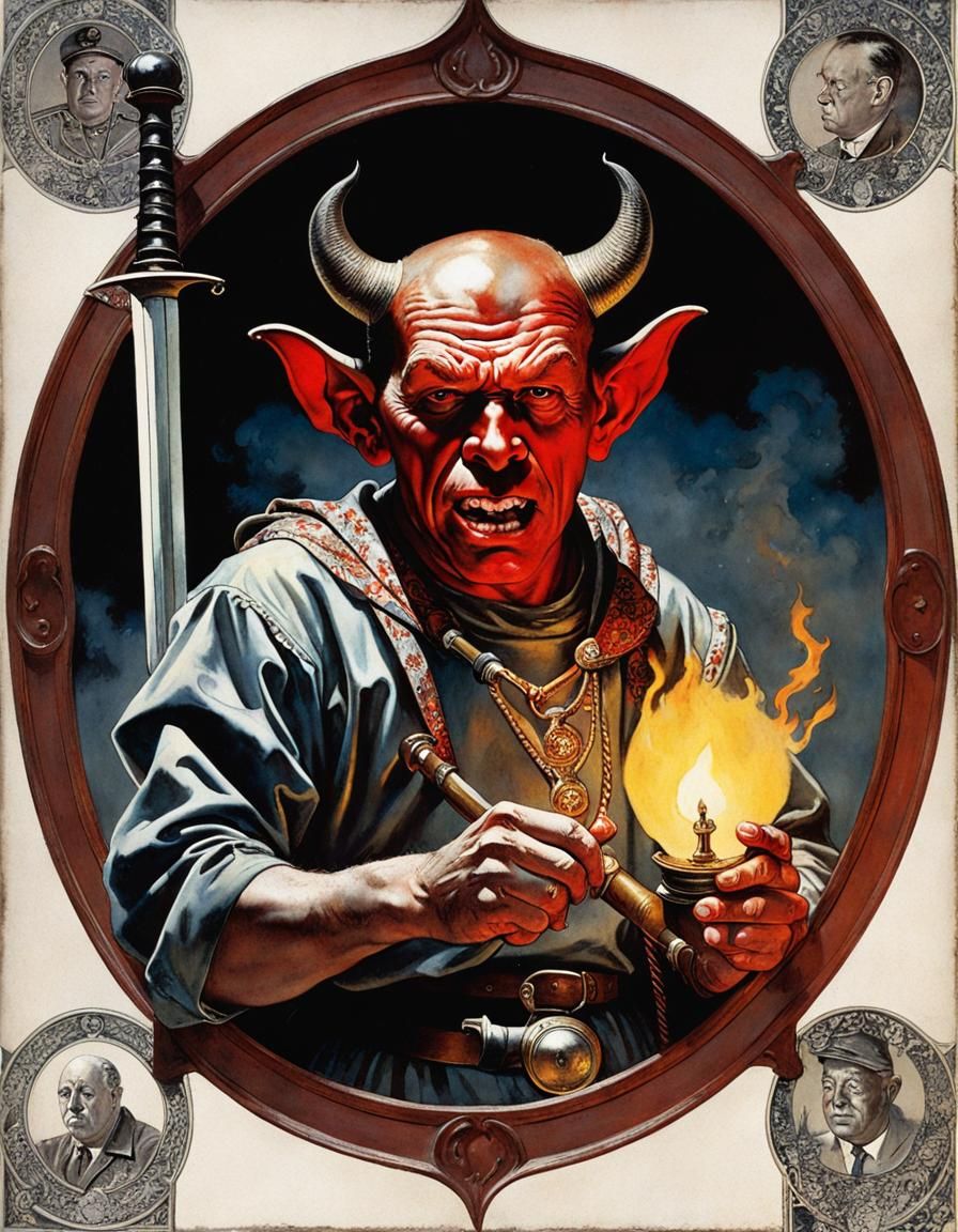 Vintage Tarot Card: The Devil in Comic Style