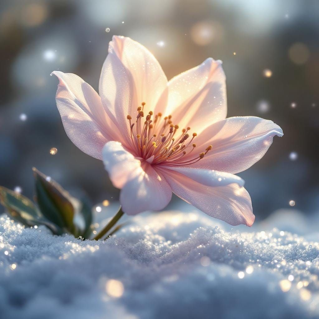 Ethereal Winter Flower with Luminous, Translucent Petals