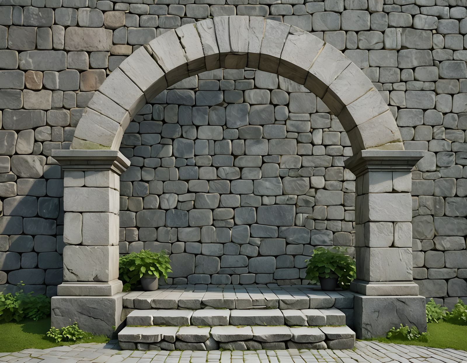 Stone Arch on Pedestal in Gray-Green Palette