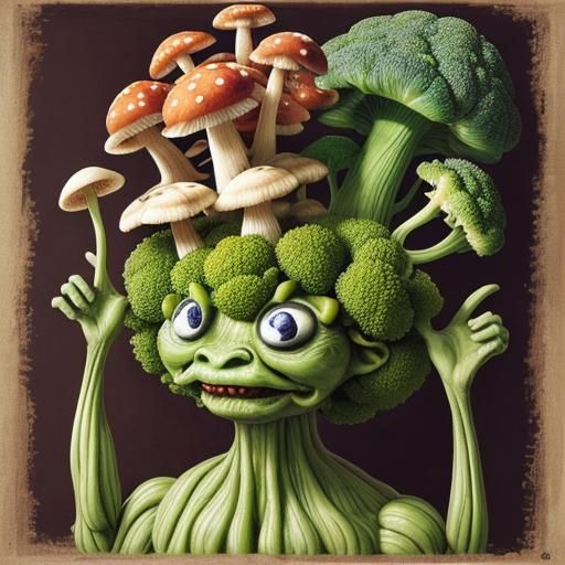 Surreal Man with Vegetable Head as Painting