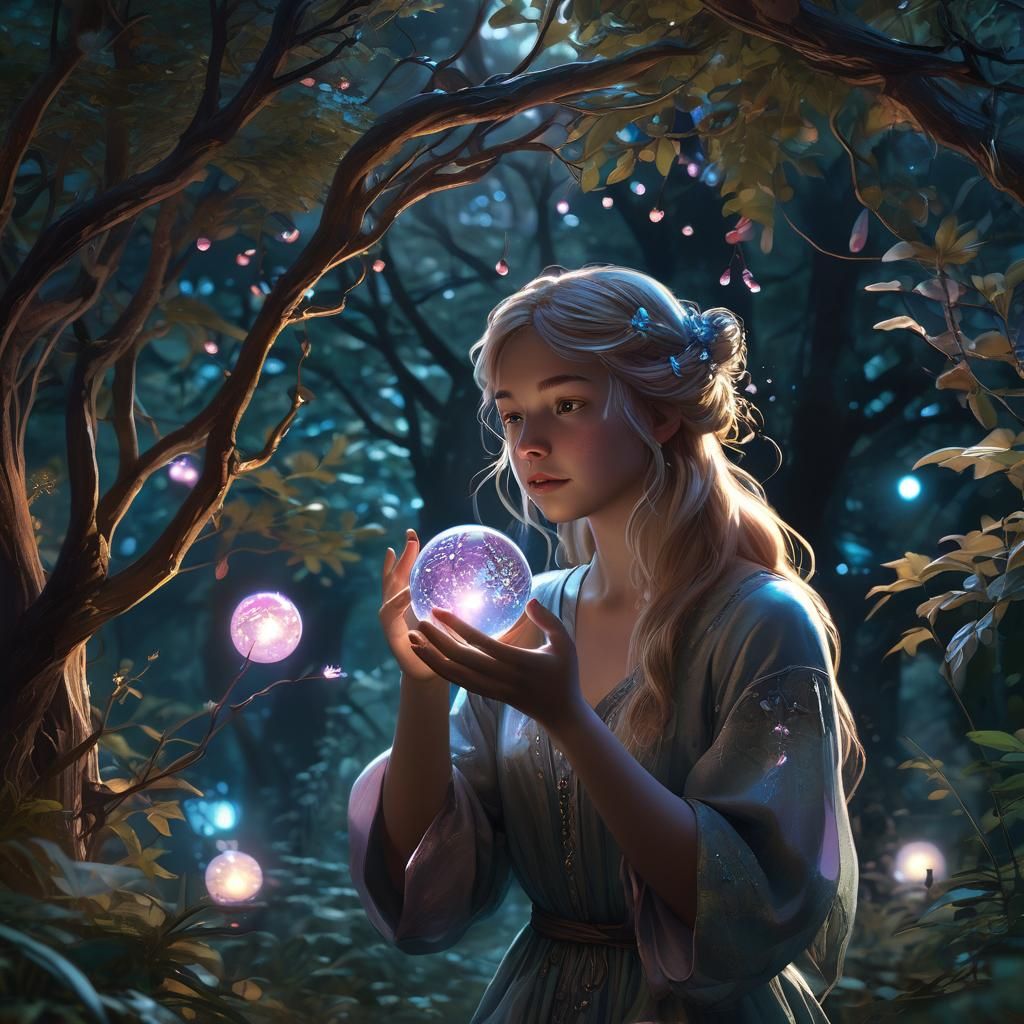 Fairy Cradling Orb in Lush Fantasy Setting