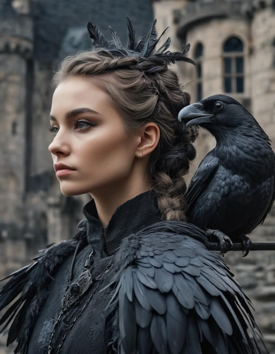 Girl with Raven Wings and Braided Hair