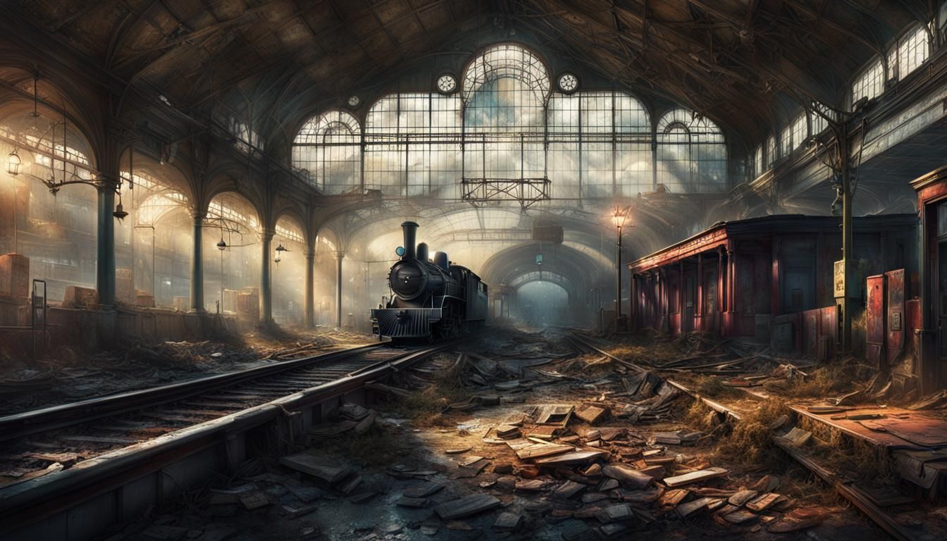 Dilapidated Train Station: Grunge Cinematic Art