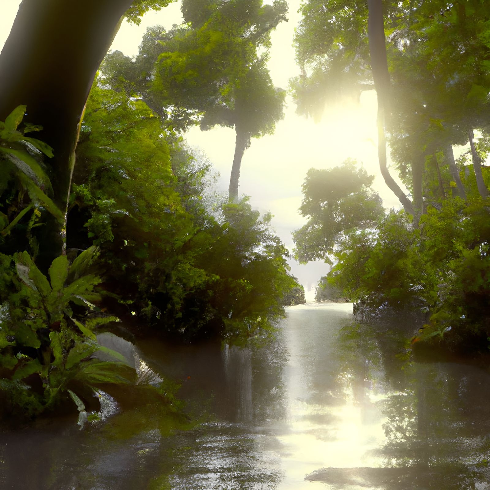 Sunset Over Mangrove River: Impressionist Style