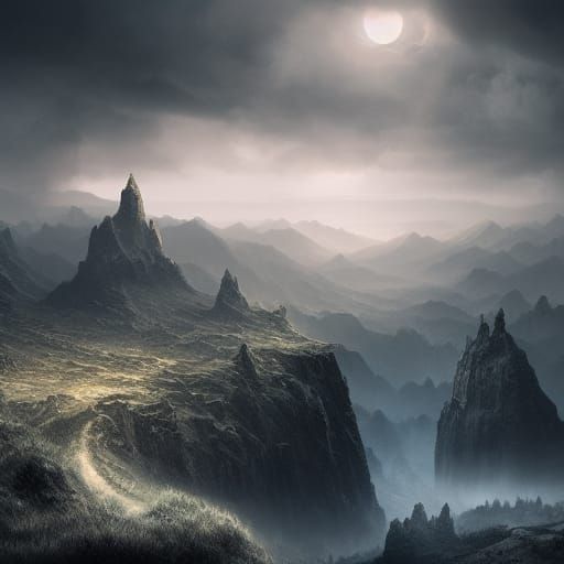 Dramatic Dark Landscape Digital Matte Painting