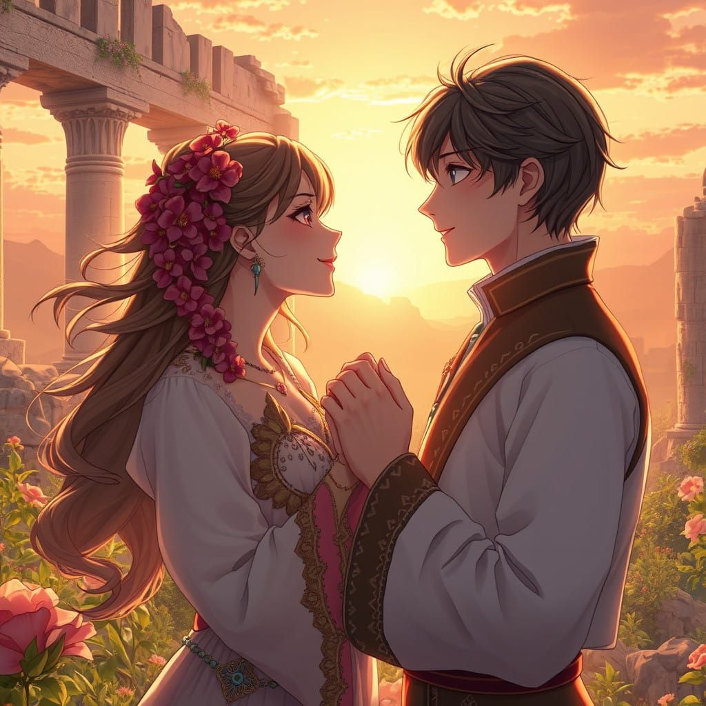 Ethereal Couple in Sunset Ruins