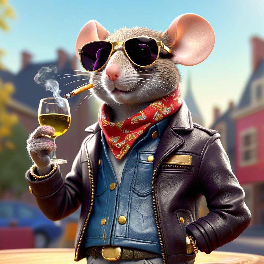 Hipster Mouse with Gold Chain in 3D Render