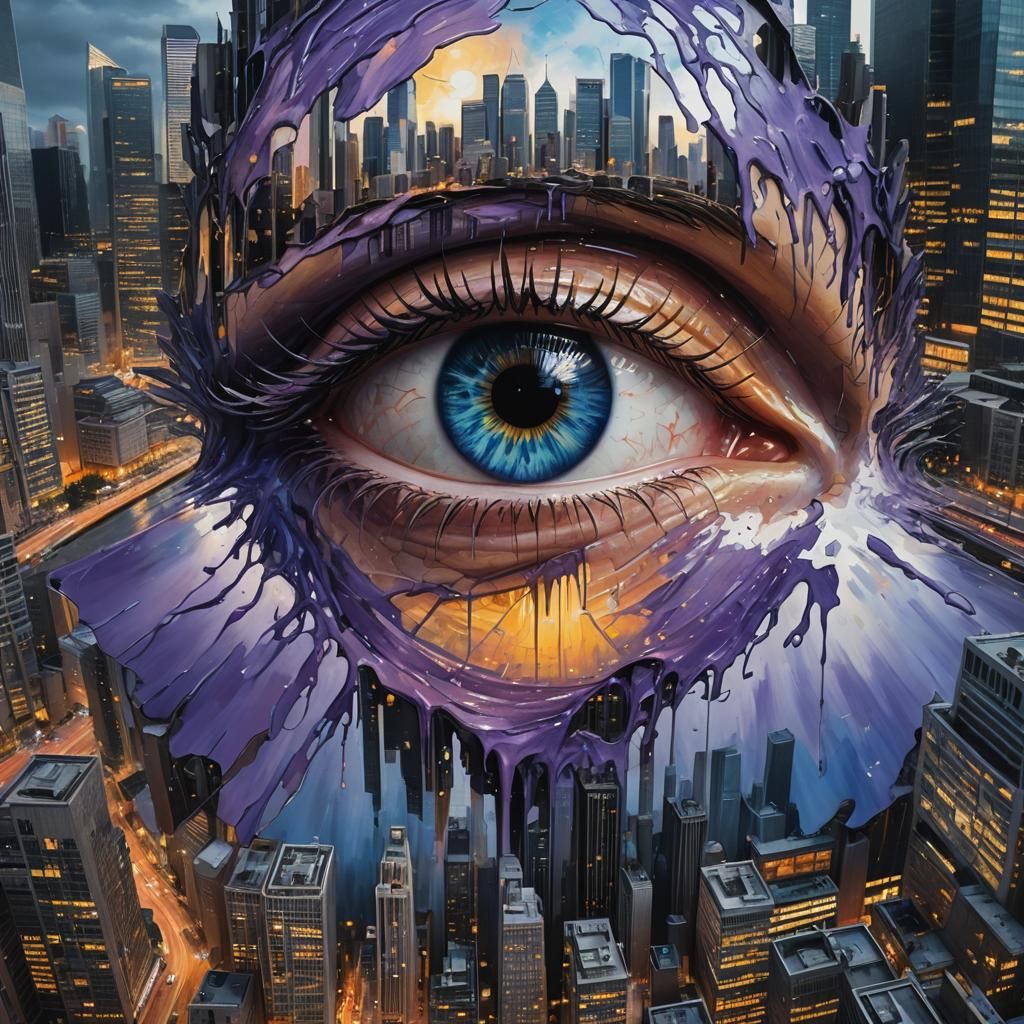 Cityscape Reflected in Human Eye: Surreal Digital Art