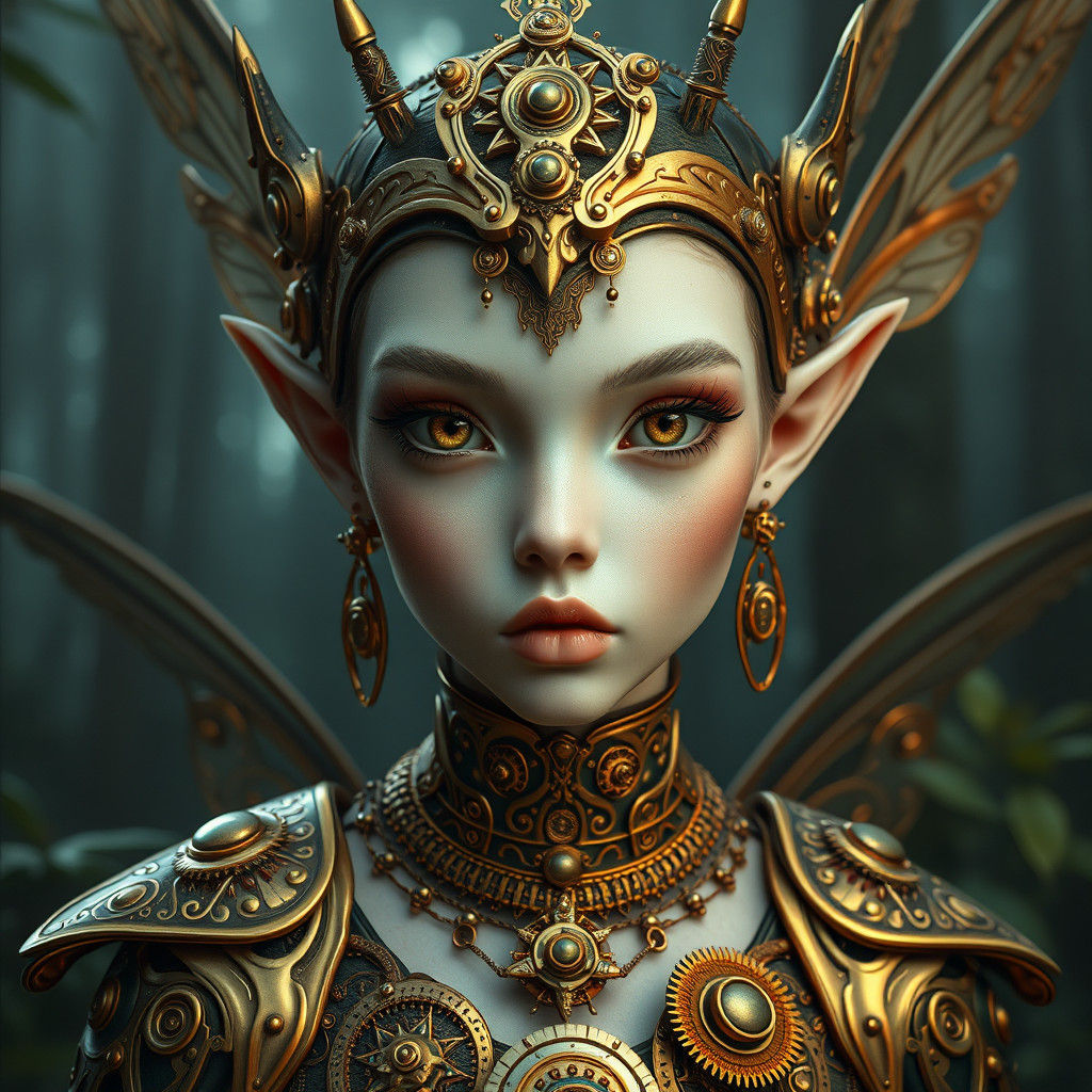 Steampunk Fairy Elf Portrait in Victorian Sci-Fi Style
