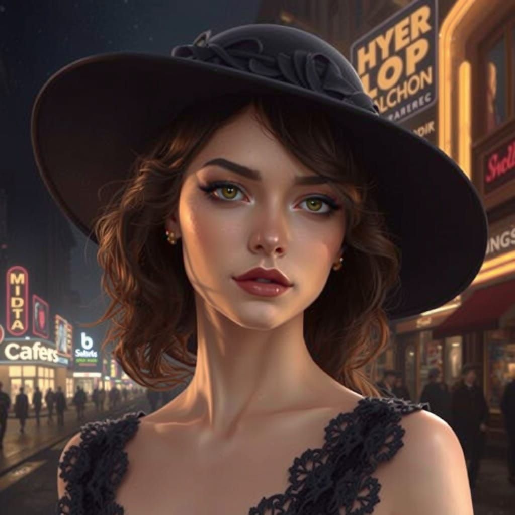 Elegant Woman Walks at Night in a Vibrant Neon City