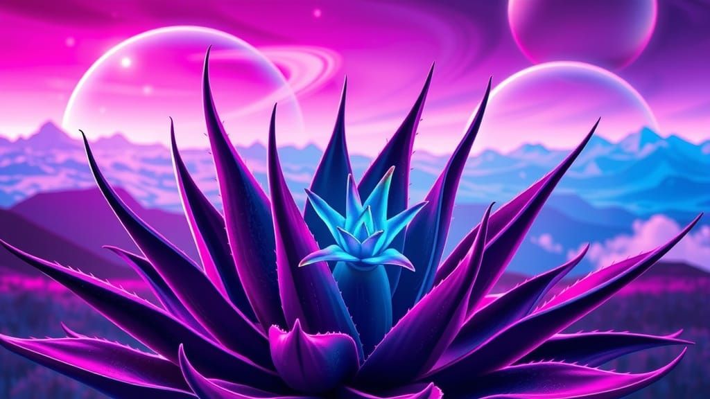 Cosmic Aloe Vera in Vibrant, Neon Retrofuturism