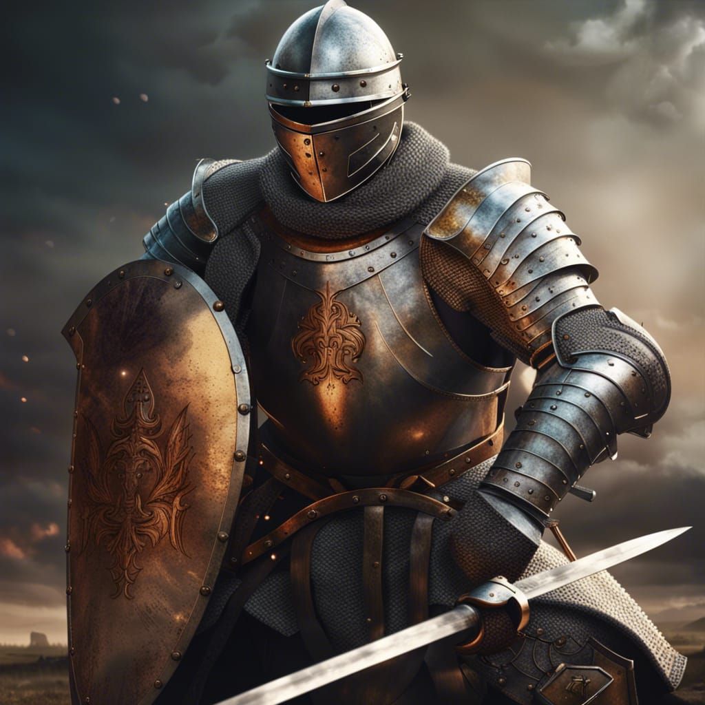 Medieval Knight in Shining Armor on Battlefield